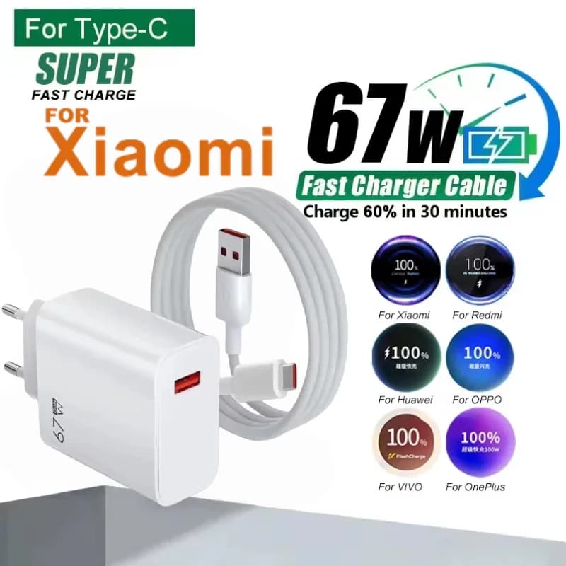 Caricabatterie ultra rapido 120W/67W QC 5.0 con spina EU, cavo Type C 6A, adattatore di ricarica rapida 67W 55W 33W per iPhone, Huawei, Xiaomi.