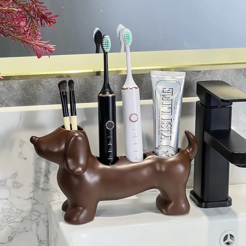 Sausage Dog Bathroom Washbasin Toothpaste Electric Toothbrush Holder Lipstick Makeup Brush Storage Pen Holder Storage Rack