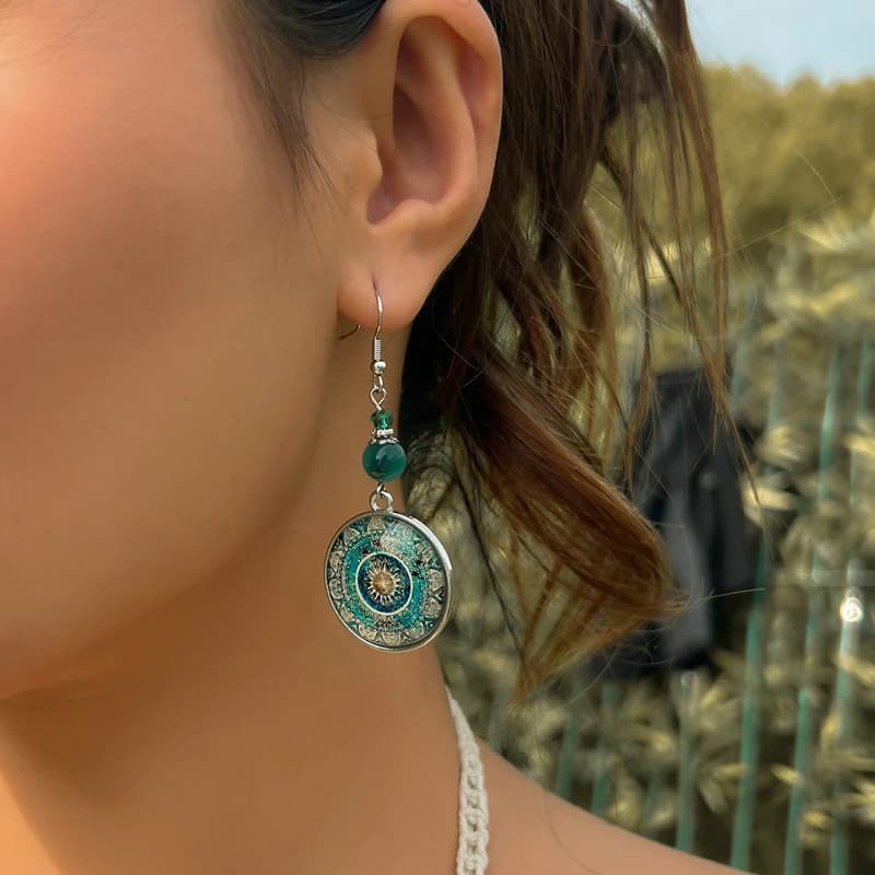 Vintage Mandala Flower Time Gem Earrings - Ethnic Style Dreamcatcher Long Drop Earrings for Women