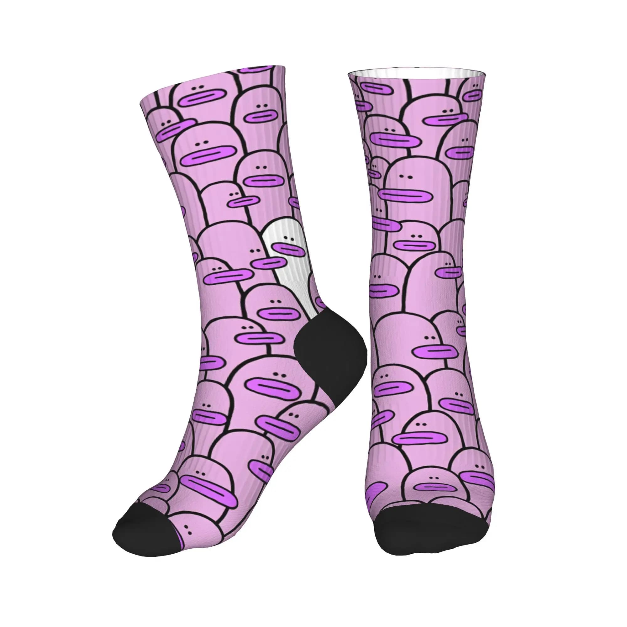 Calzini da uomo con disegno di anatre viola, calze morbide autunnali Kawaii, calzini sportivi antiscivolo per la corsa.