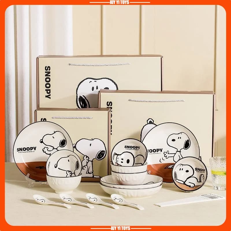 Snoopy Ceramic Bowl Set 2025 New Style Under Glaze Color Cute Cartoon Pattern Home Use Noodle Bowl Tableware For Kids Girls