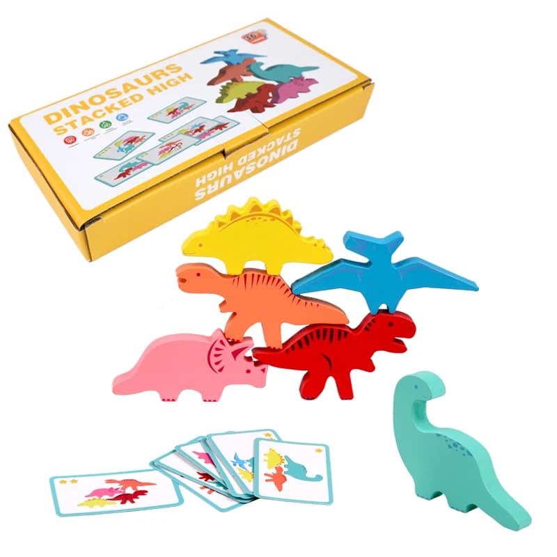 Blocchi di equilibrio in legno Giocattoli per bambini Costruzione di dinosauri animali impilabili Giochi da tavolo alti Giocattolo Montessori in legno Ragazzi Regalo per bambini