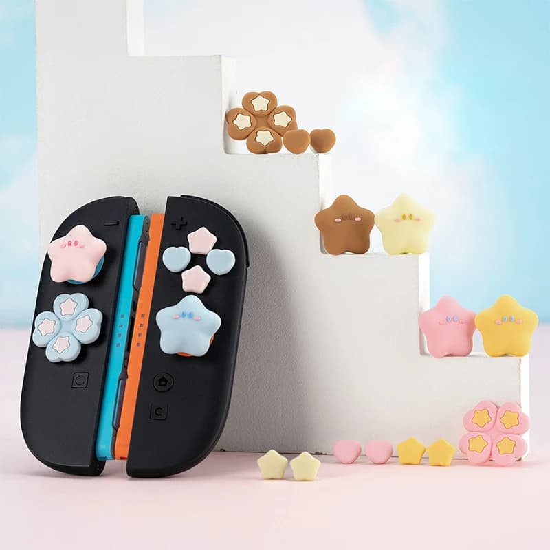 Copri pulsanti in silicone con design a tema stella compatibili con Switch 2 Joy-Con - Cappucci antiscivolo per pollice NS2 e protezioni D-Pad