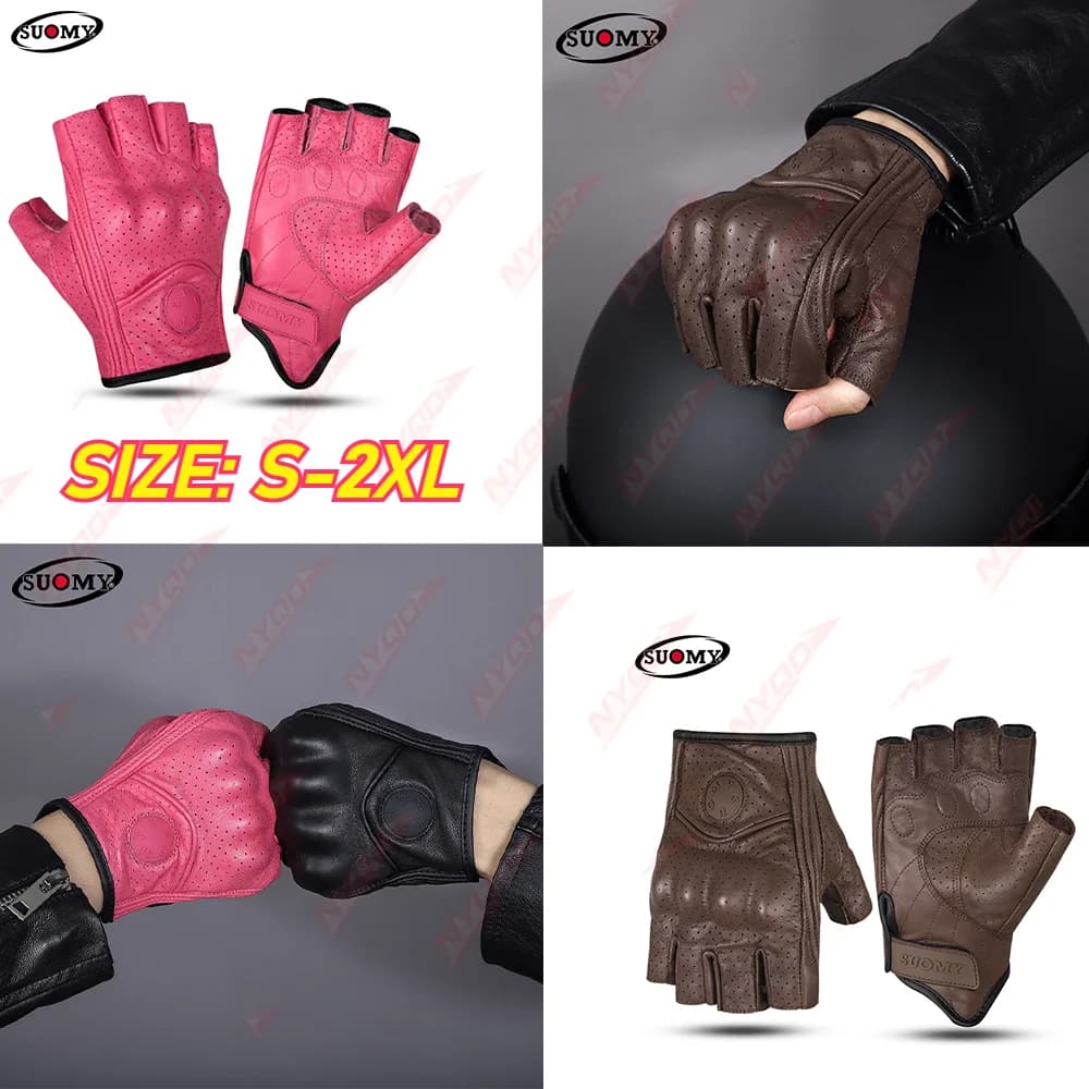 Summer Retro Leather Half Finger Motorcycle Gloves for Men Women Anti Fall Breathable Lightweight Durable Comfortable Gear