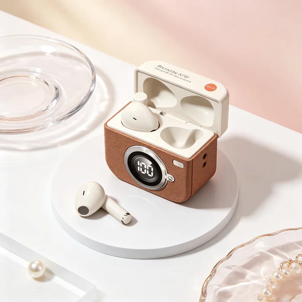 TWS Wireless Earphones Bluetooth Headphones Sport HIFI Surround Stereo Bluetooth Earbuds Retro Camera Style HD Call Headsets