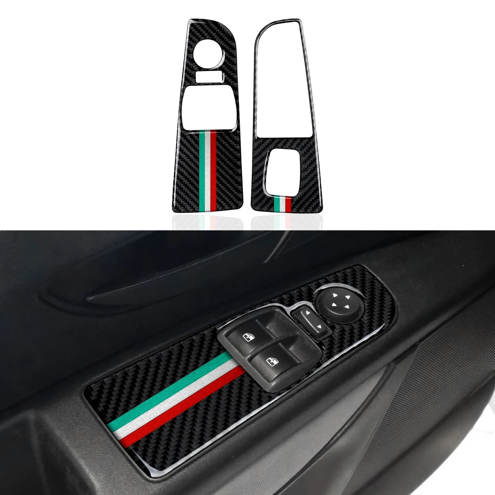 Pannello Interruttore Alzacristalli Auto Adesivo per interni in fibra di carbonio. Accessori Decorativi per Fiat Grande Punto 199 (2005-2009)
