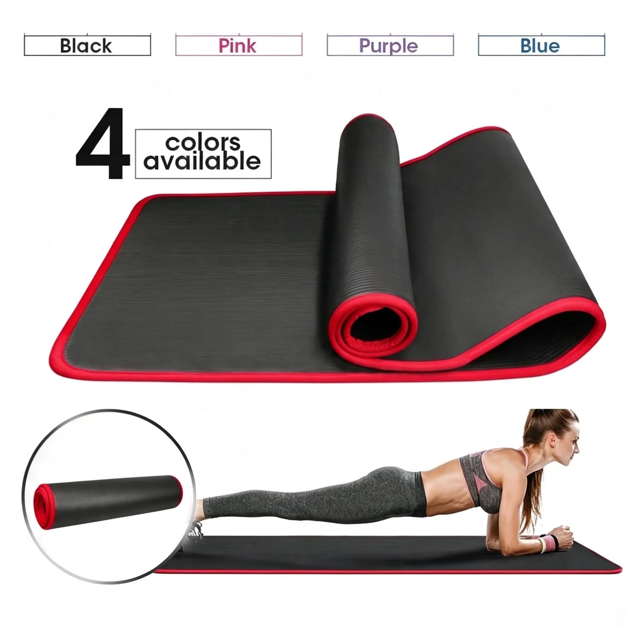 10MM Extra Thick Non-Slip Yoga Mat NRB Exercise Mat with Bandages Tasteless Pilates Gym Workout Fitness Mat 183cm X 61cm
