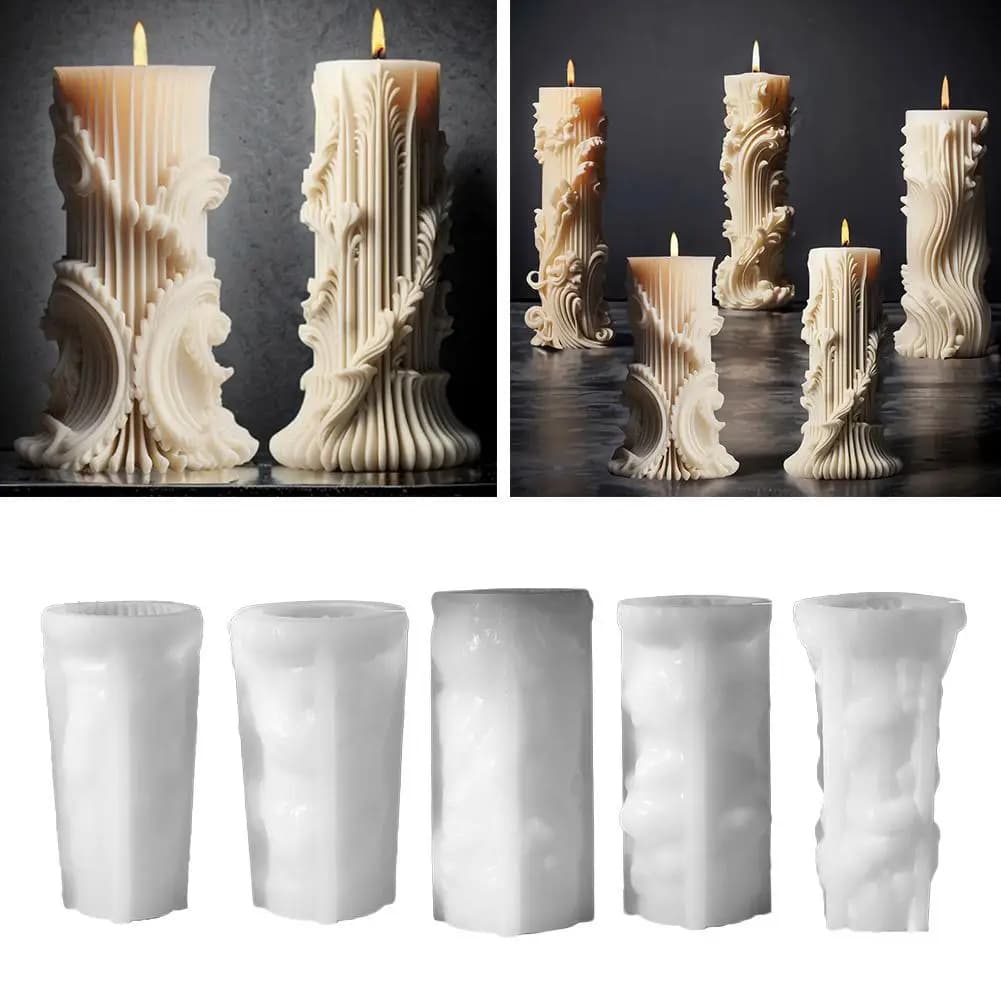 Silicone Stamp for Candles in Roman Column, 5 Styles, for Craft Creation of Aromaterapic Candles in Gesso and Resin