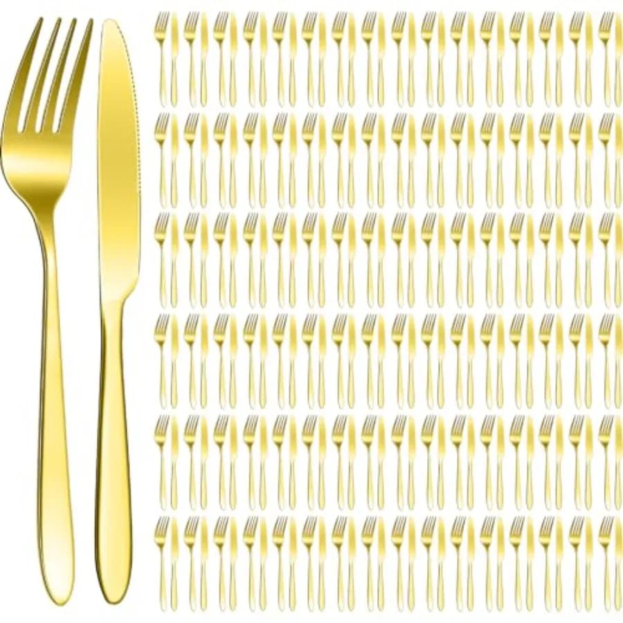 100 pieces stainless steel table cutlery set, forks and knives, for butter, kitchen, restaurant, dishwasher safe