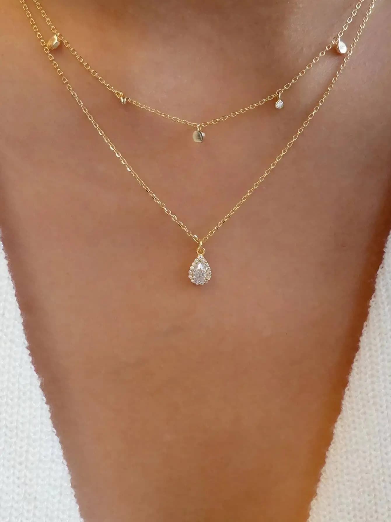 Multi layer crystal necklace European and American layered jewelry new gold-plated water droplet socialite long sweater chain for women