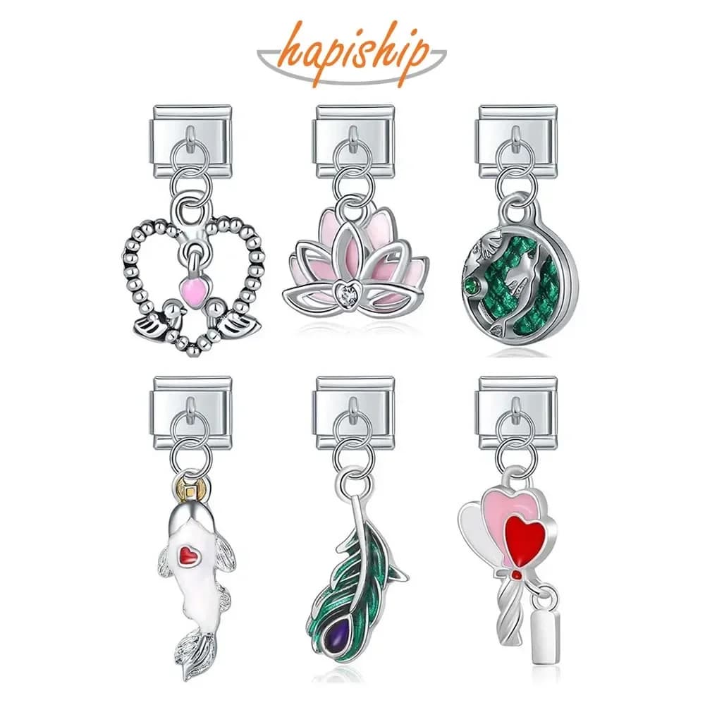 Hapiship Nuovo Originale Daisy Moda Pesce Amore Uccelli Cuore Chiave Piuma Fascino Collegamenti Italiani Misura 9mm Bracciale Creazione di Gioielli DJ367