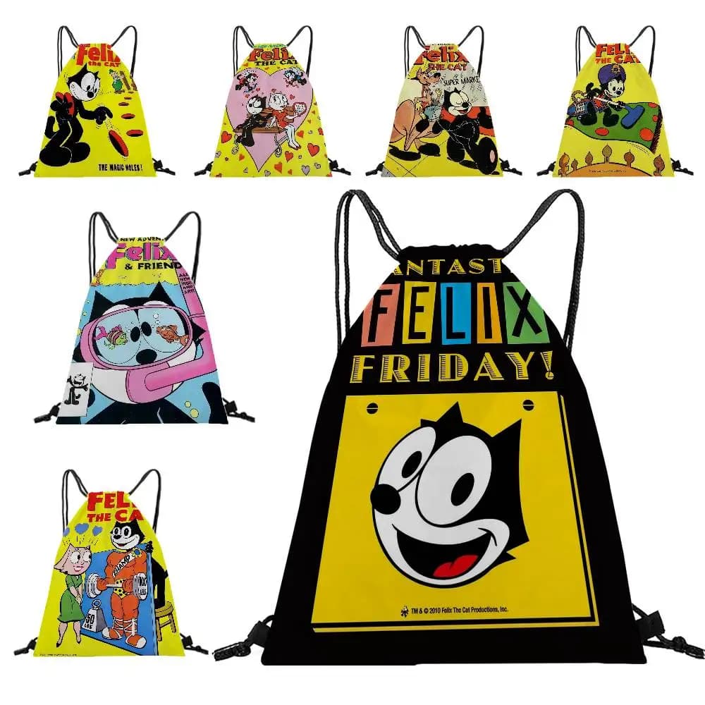 F-Felix the Cat Zaino con coulisse stampato Borsa di stoccaggio portatile per borsa di stoffa per articoli vari sportivi da spiaggia