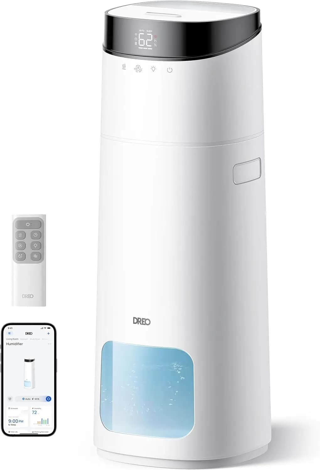 Umidificatore intelligente da 16 litri per ambienti di grandi dimensioni fino a 93 mq, autonomia di 130 ore, controllo remoto/app/voce, silenzioso 30dB, design con riempimento dall'alto