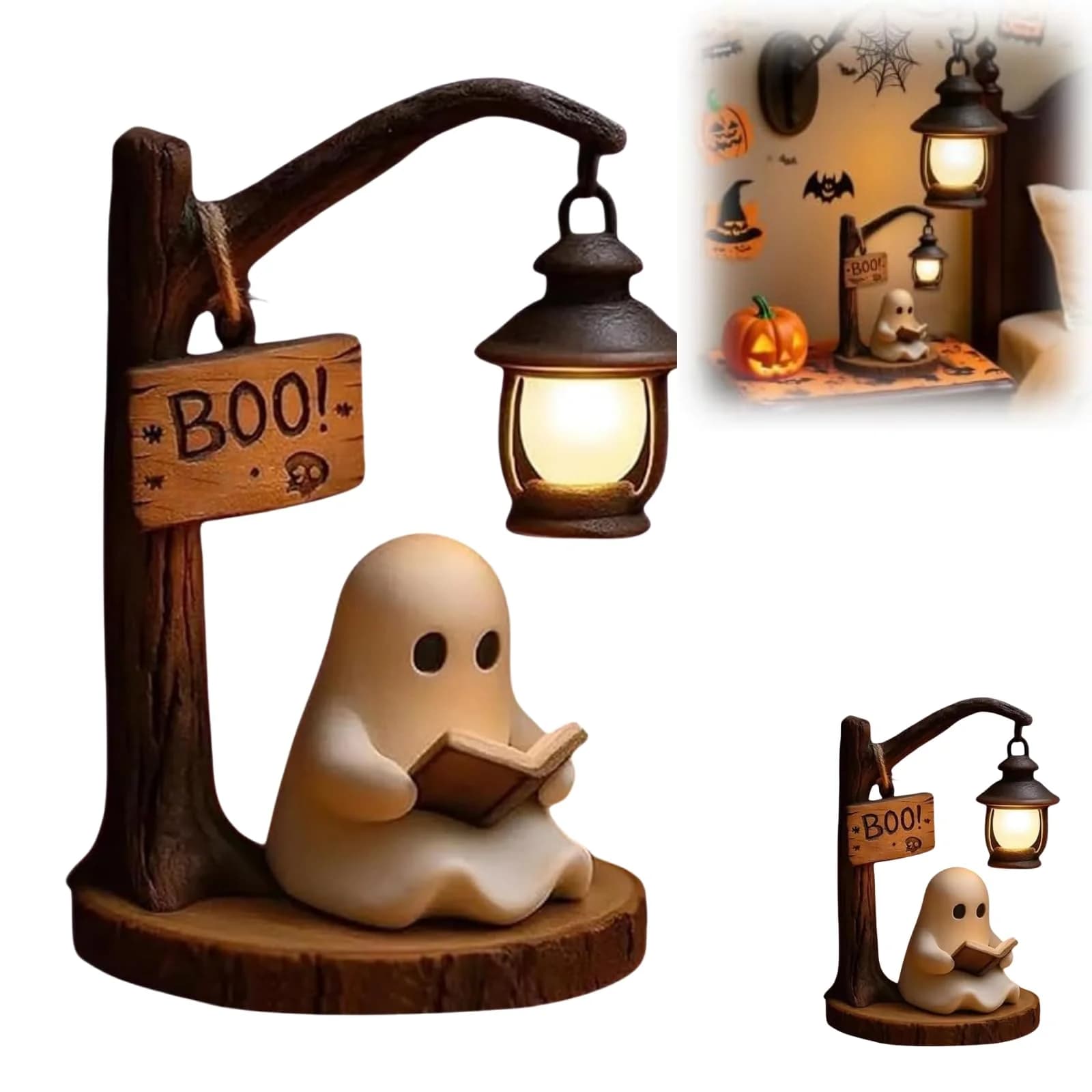 3D Resin Halloween Ghost Reading Lantern Reading Corner Light Aesthetic Lantern For Indoor Living Room Bedroom Decorations