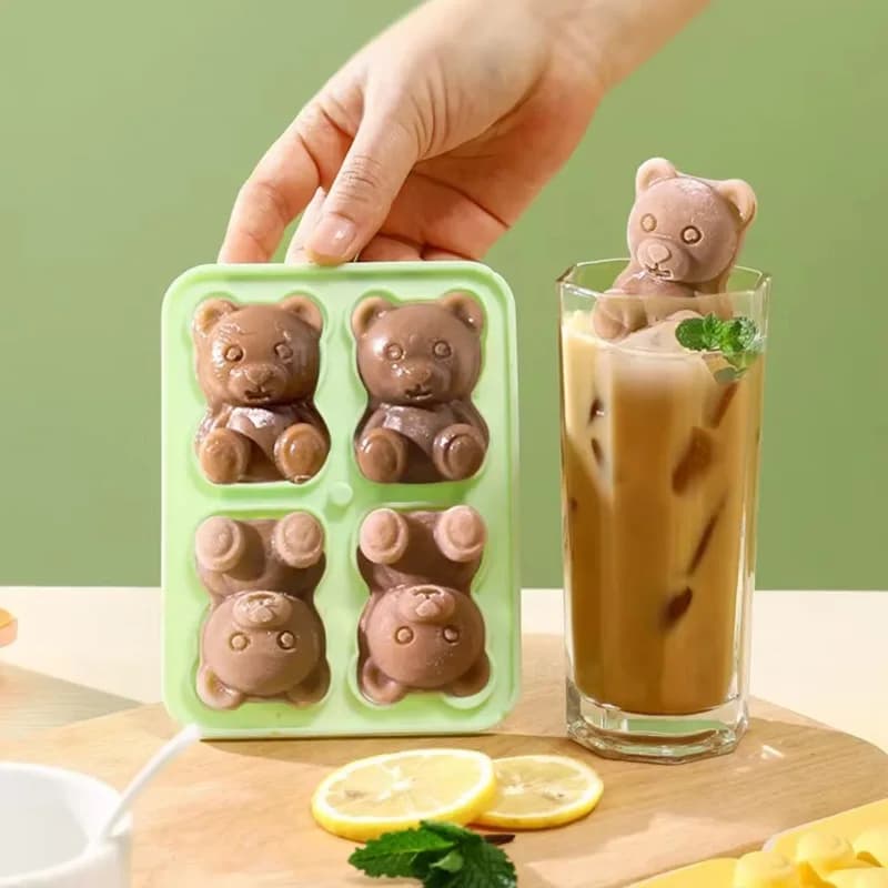 Stampo per vassoio di ghiaccio con orso a 4 griglie in Silicone animale per uso alimentare stampo per gelato per gelato fatto in casa