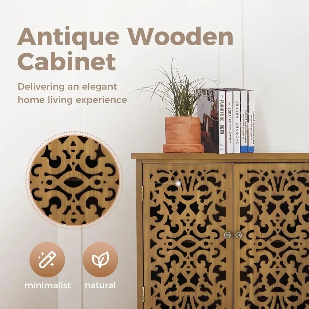 Mobiletto con 2 ante, credenza da cucina in stile rustico con gambe in legno massello, mobiletto contenitore effetto invecchiato