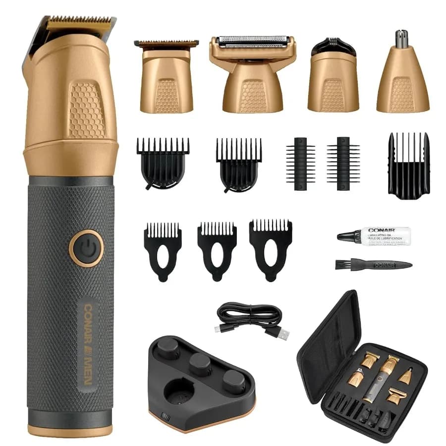 All-in-one men's trimmer - Trimmer for nose hair, beard, mustache, body - 19-piece men's grooming kit for Manscaping - Showe
