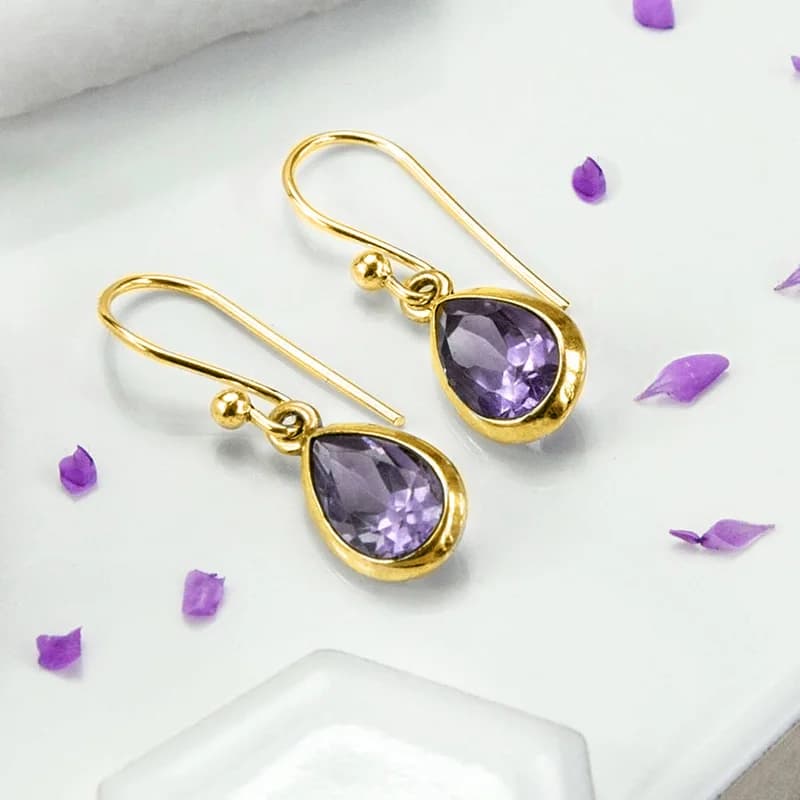 Huitan Aesthetic Purple Drop Earrings with Pear CZ for Women High Quality Wedding Party Female Ear Accessories Fashion Jewelry