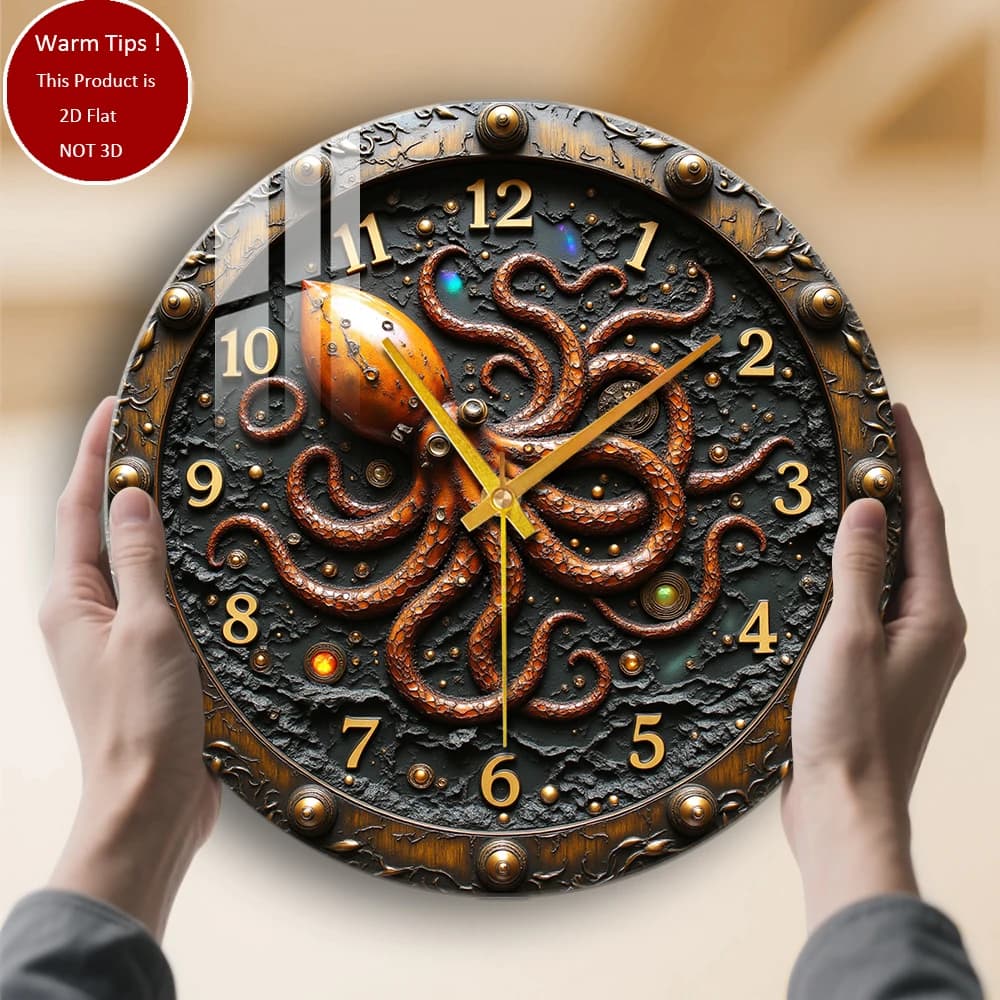 Tempered Glass Wall Clock Octopus Clock Decorative dial suitable for wall decorations or table displays anywhere