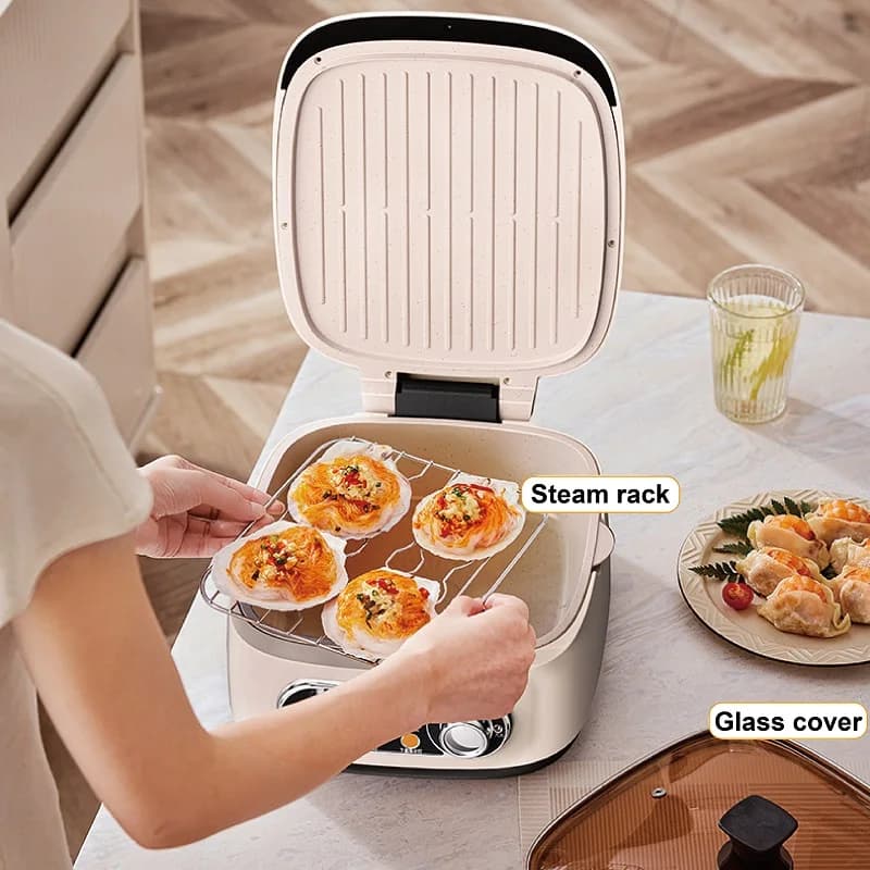 1800W Multifunction Electric Baking Pan Double Disc Heating Hanging Pancake Machine Ceramics Non-stick Pot Hot Pot Multi-Cooker