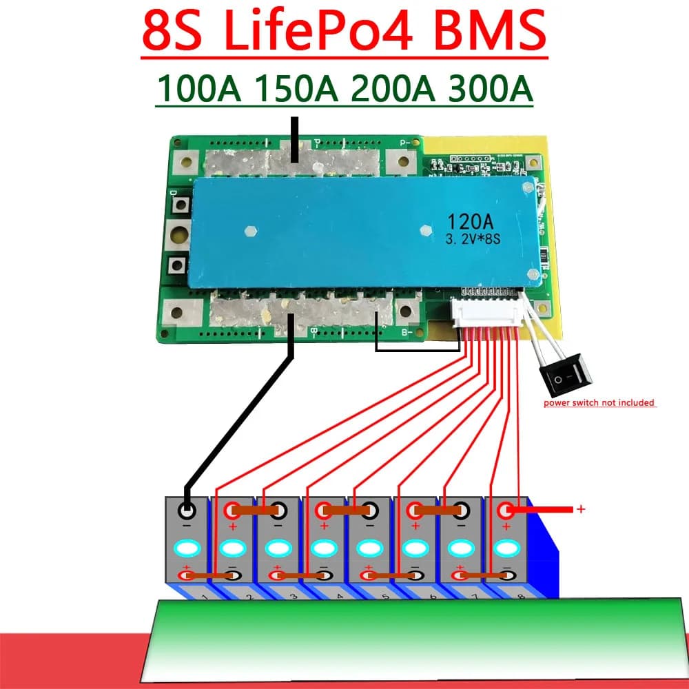 8S Lifepo4 24V BMS 100A 150A 200A 300A Bordo di protezione della batteria al litio ferro fosfato Bilanciamento RV UPS Inverter Corrente elevata