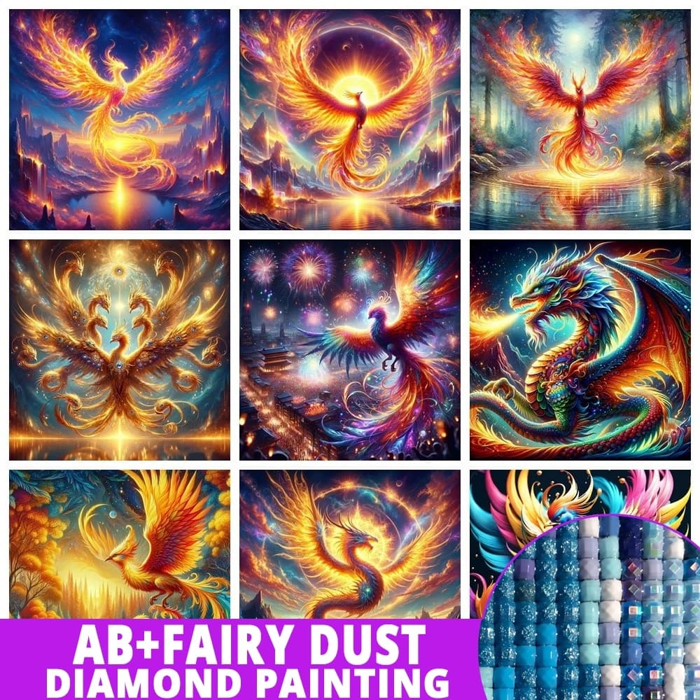 Fairy Dust AB Diamond Painting Fantasy Animals Colorful Phoenix Dragon And Lion DIY 5D Mosaic Kits Embroidery Cross Stitch Decor
