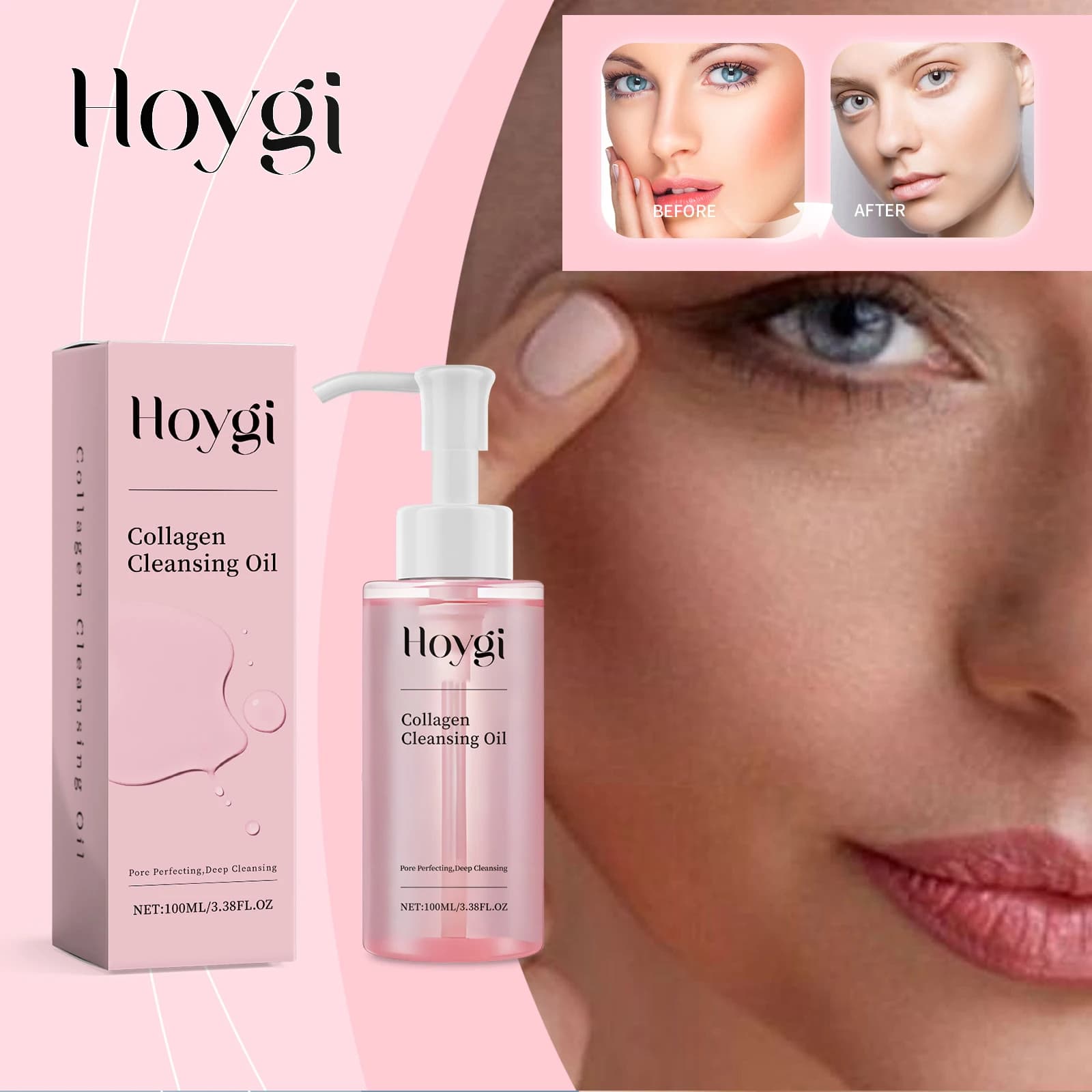 Hoygi 100ml Collagen-infused ostrich oil Jojoba Fast emulsifier Gentle cleaning for makeup waterproof Vegan No residue