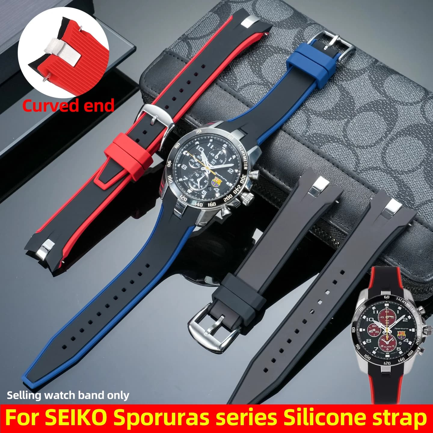 Cinturino in gomma da 21 mm per serie Seiko SPORTURA Barcelona SNAE93 SPC089 Cinturino per orologio in silicone con interfaccia curva Cinturino da uomo