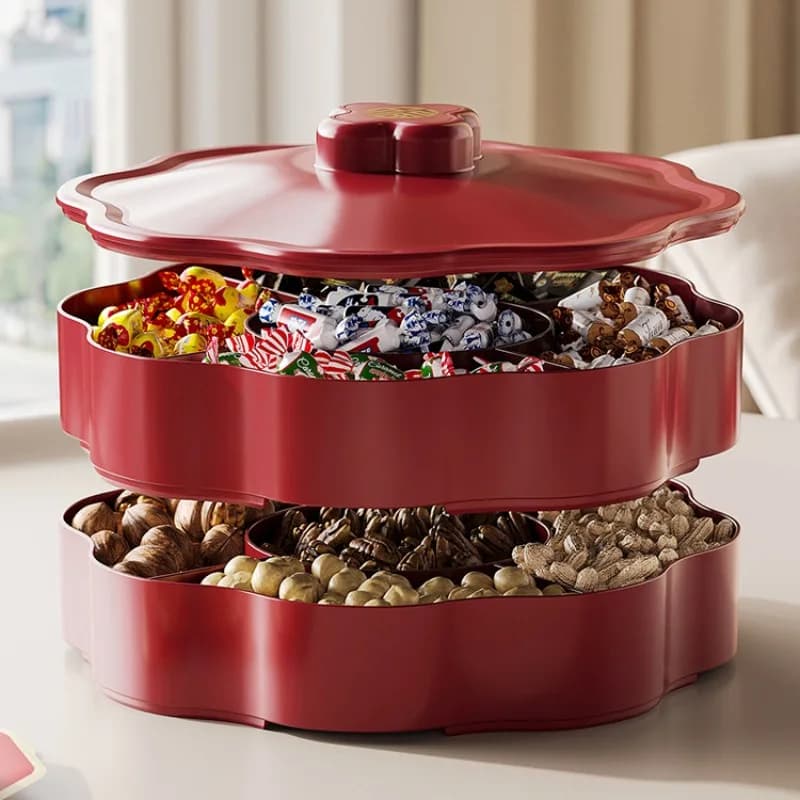 Chinese Style Snack Box Household Living Room Coffee Table Dried Fruit Box Grid Multi-layer with Lid Nut Box Wholesale