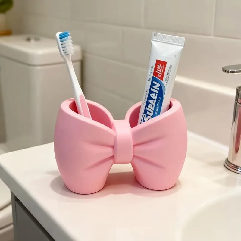 Portaspazzolino a Forma di Fiocco, Organizer per Bagno, Porta Spazzolino e Dentifricio, Arredamento per la Casa