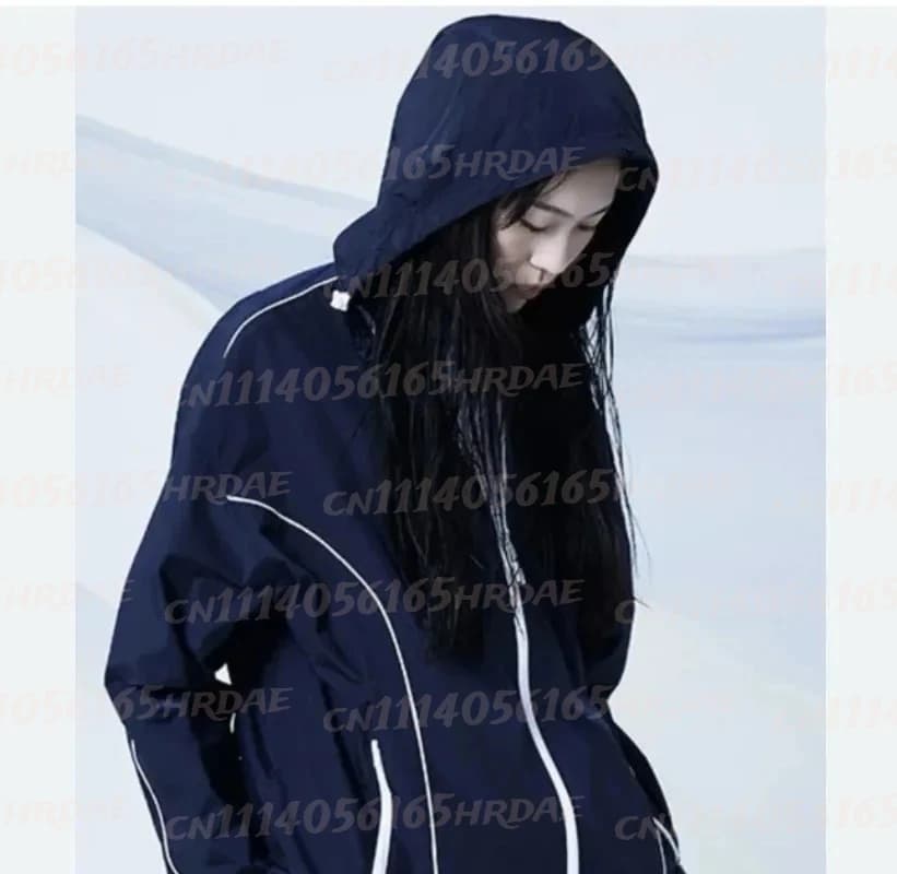 New Blue letter printed hooded zipper long sleeved jacke, men's women's outerwear, hat Vintage Washed Grey Hoodie and Pants Set