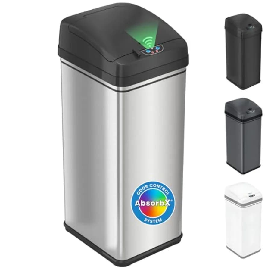 13 Gallon Sensor Trash Can with Lid, Pet Lock Odor Filter, Patented Automatic 50L Stainless Steel Kitchen Garbage Bin, Touchles