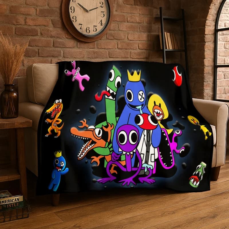 Coperta in flanella con personaggi dei cartoni animati Game R-Rainbow Friends, morbida e calda, ideale per camera da letto, soggiorno, letto, viaggi, campeggio, picnic, bambini