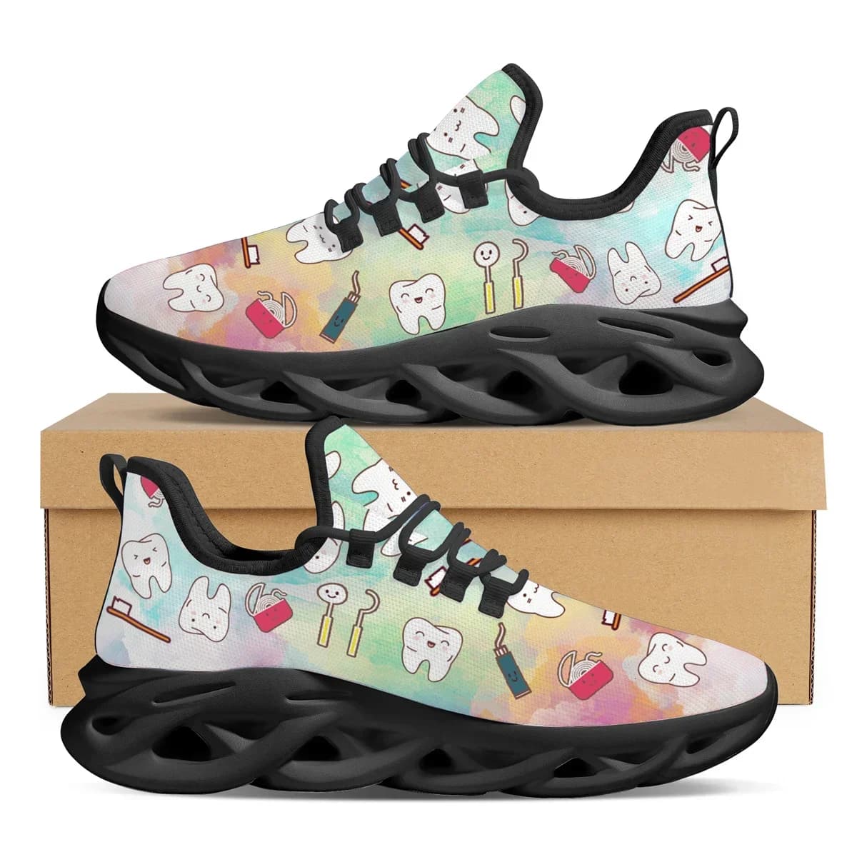 Doginthehole Funny Tooth Female Sneakers Cartoon Dental Fairy Breathable Vulcanized Shoes Toothbrush Bubble Kawaii Flats Custom