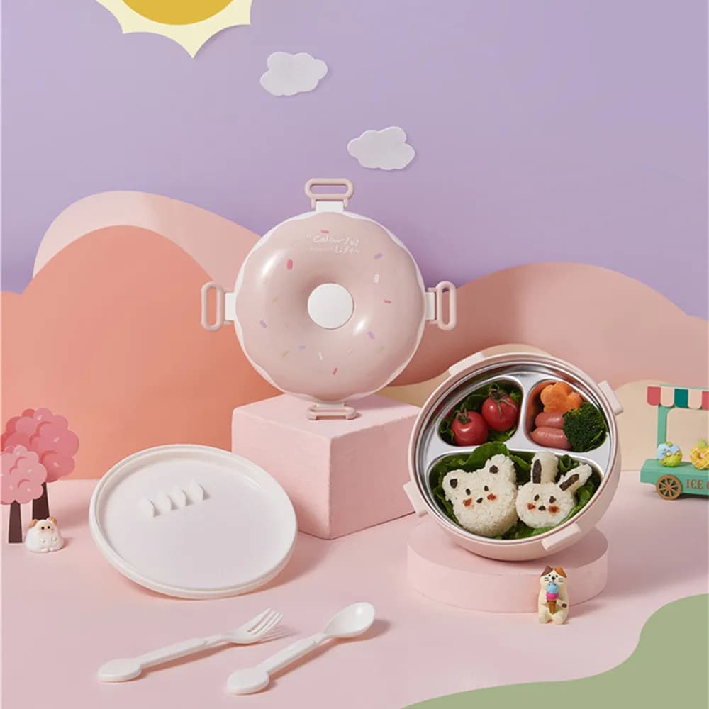 Lunch Box in acciaio inossidabile a forma di ciambella 304 Bento Box con scomparti per bambini Contenitore per sushi per alimenti scolastici per ragazze