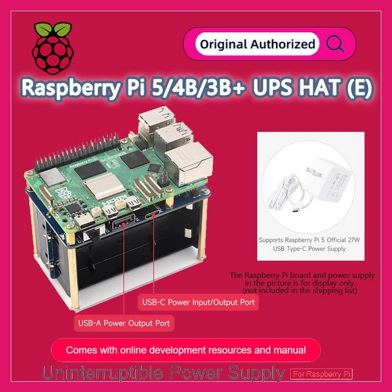HAT UPS (E) per Raspberry Pi 5/4B/3B+ Alimentatore Ininterrotto Supporta 4 batterie LiFePO4 da 21700 (NON incluse), Uscita 5V 6A
