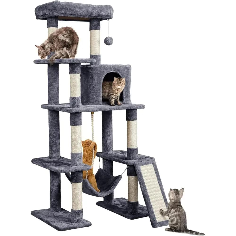 Albero per gatti a 63 livelli con sisal, cuccia, amaca, palla e piattaforma estesa