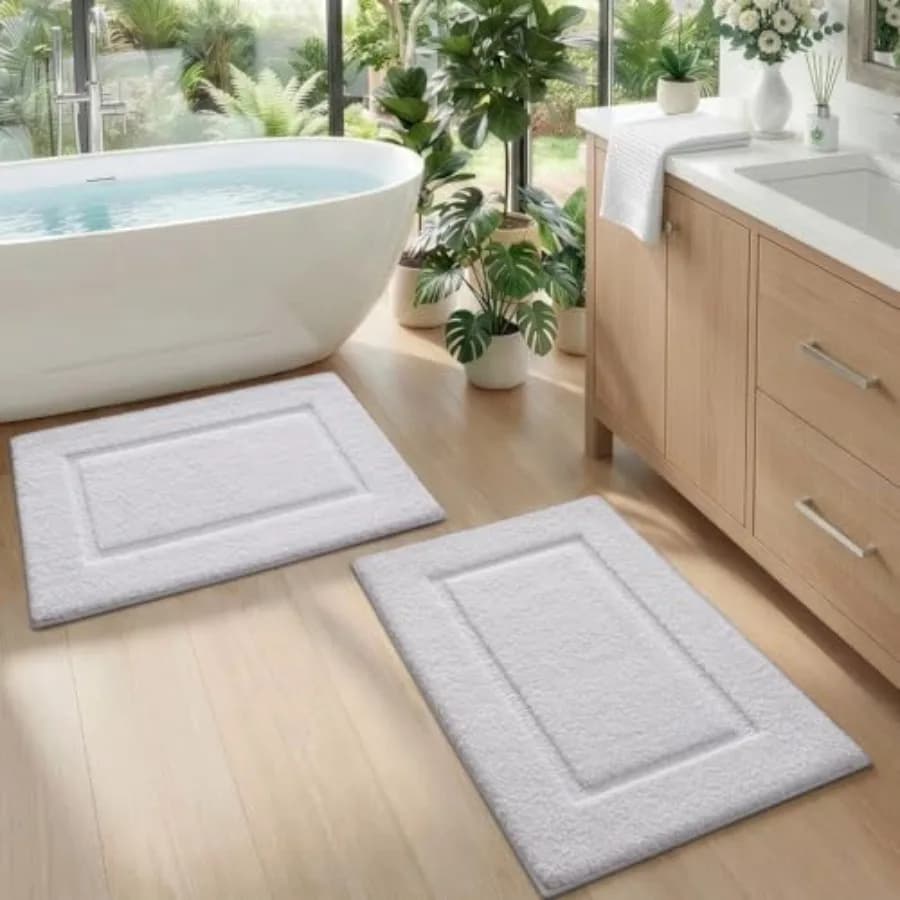 Set di 2 Tappetini da Bagno 32x20 Lavabili Antiscivolo per Doccia, Assorbenti e ad Asciugatura Rapida con Base in Gomma Ultra Resistente