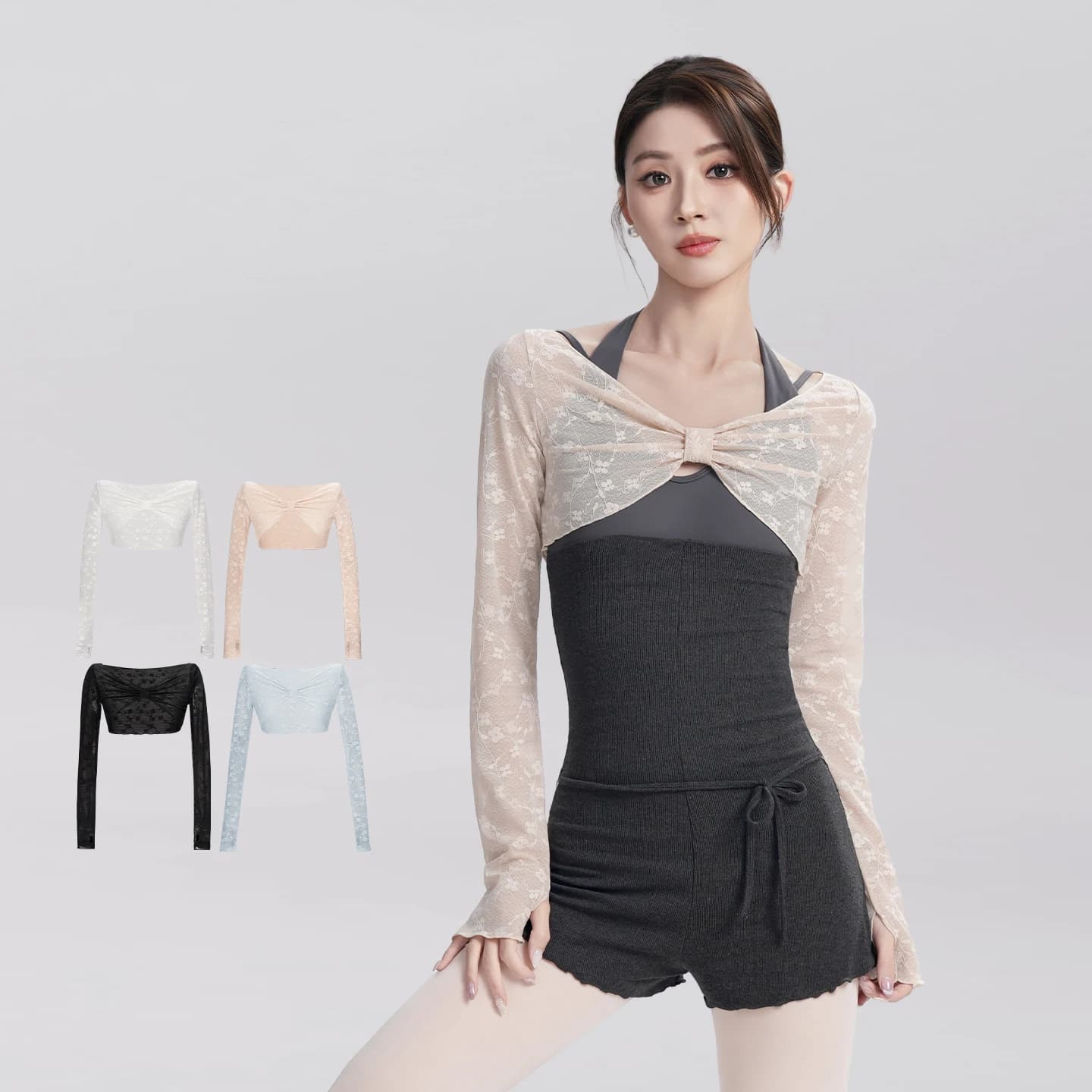 Girls Women Lace Dance Shrug Dance Tops Nylon Adults Teen Ballet Short Blouse Long Sleeve Dance Tops Open Front Bolero Crops