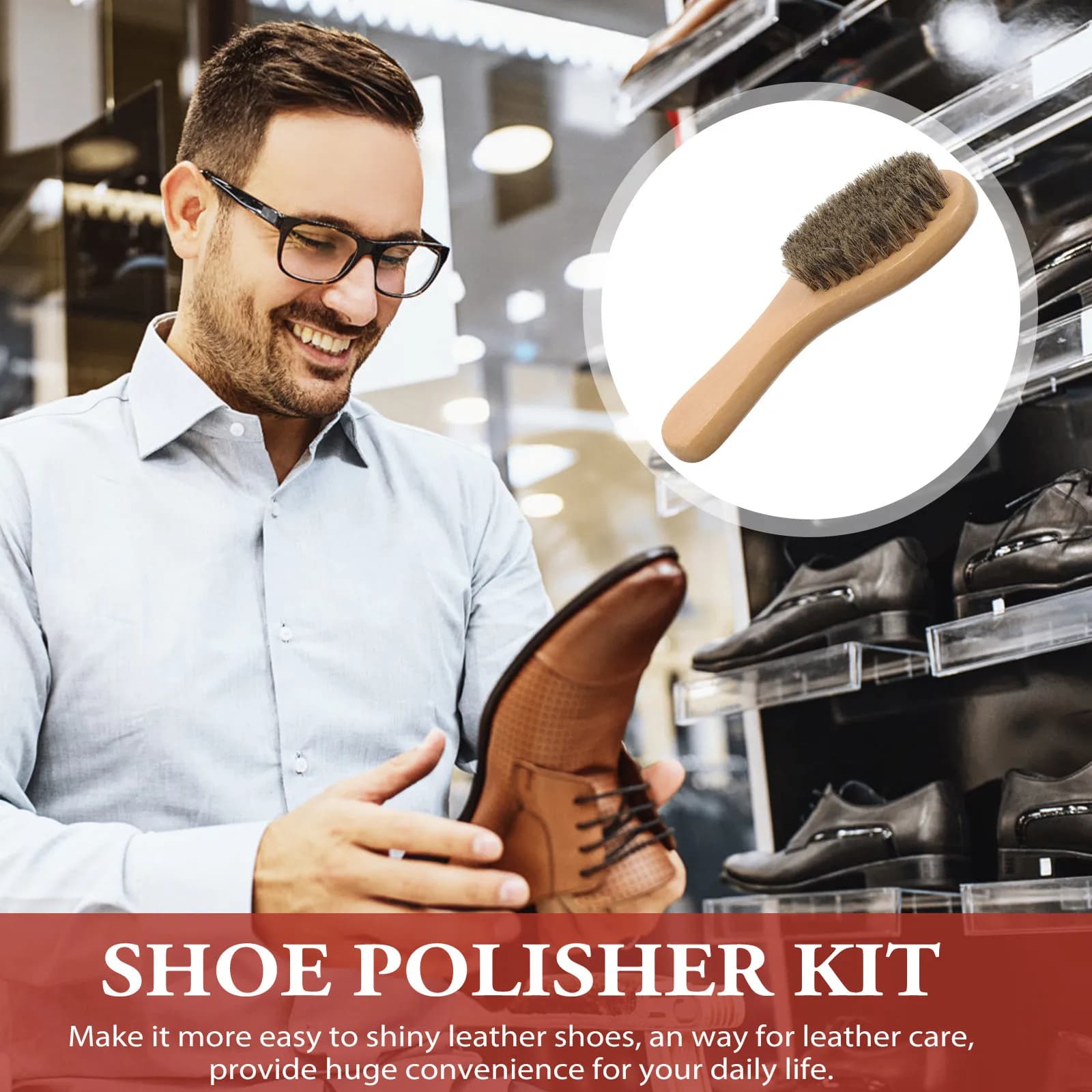 Pig Bristle Shoe Cleaning Brush with Ergonomic Bent Design for Soles Heels Hard-to-Reach Areas Oil Polishing Stain Removal Home