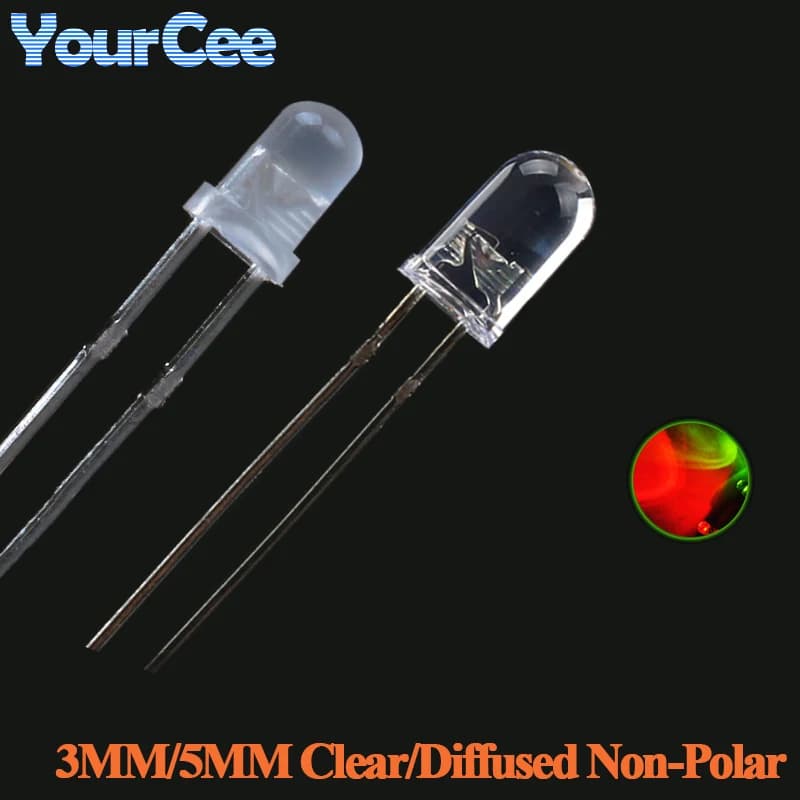 100pcs/20pcs 5mm 3mm LED Bi-Color Clear Red/Green Fog/Diffused Non-Polar Round Light Emitting Diode Two Plug-in DIP DIY Kit