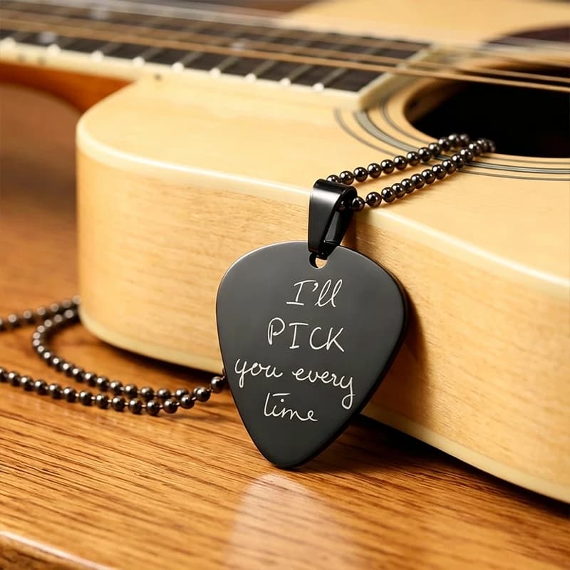 Custom Guitar Pick Necklace Custom Laser Engraving Handwriting Fingerprint Personalized Stainless Steel Jewelry Gift For Singer