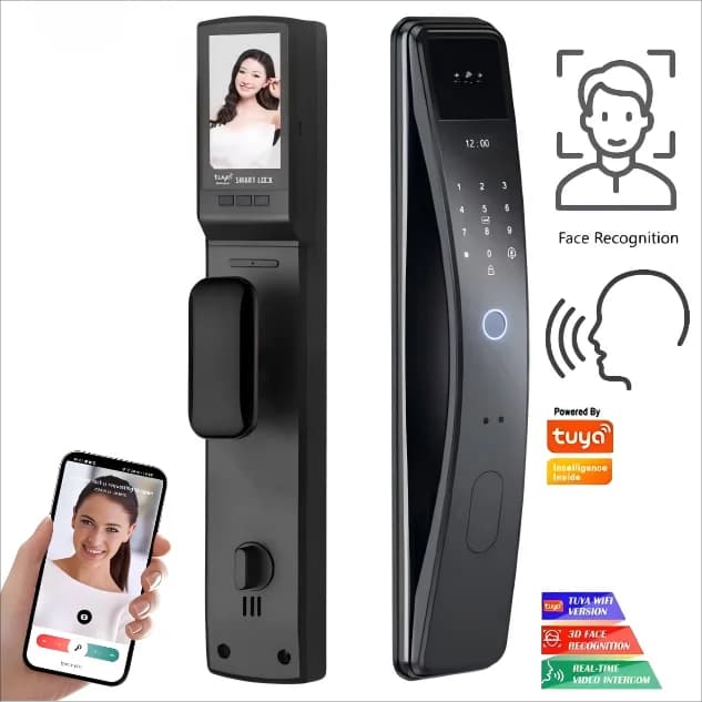 Serratura elettronica intelligente per porte in legno Riconoscimento facciale automatico 3D Scanner per impronte digitali Citofono domestico WiFi Cod in lega di alluminio