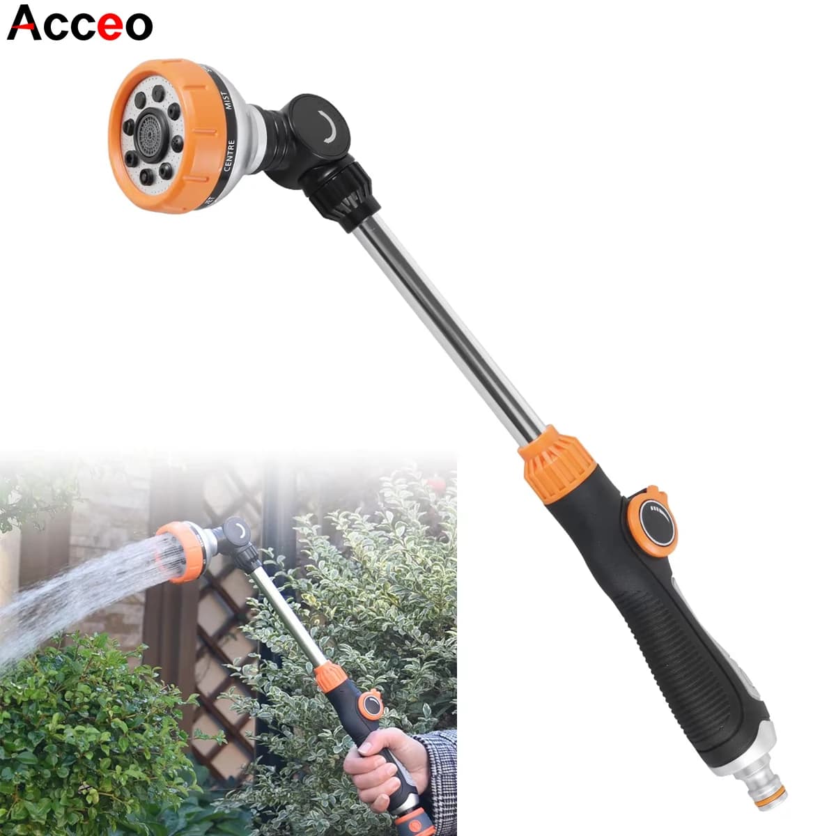 Multifunctional Garden Hose Sprayer 8 Patterns ABS TPR Aluminum Alloy Long Nozzle Wand for Agriculture Irrigation and Car Wash