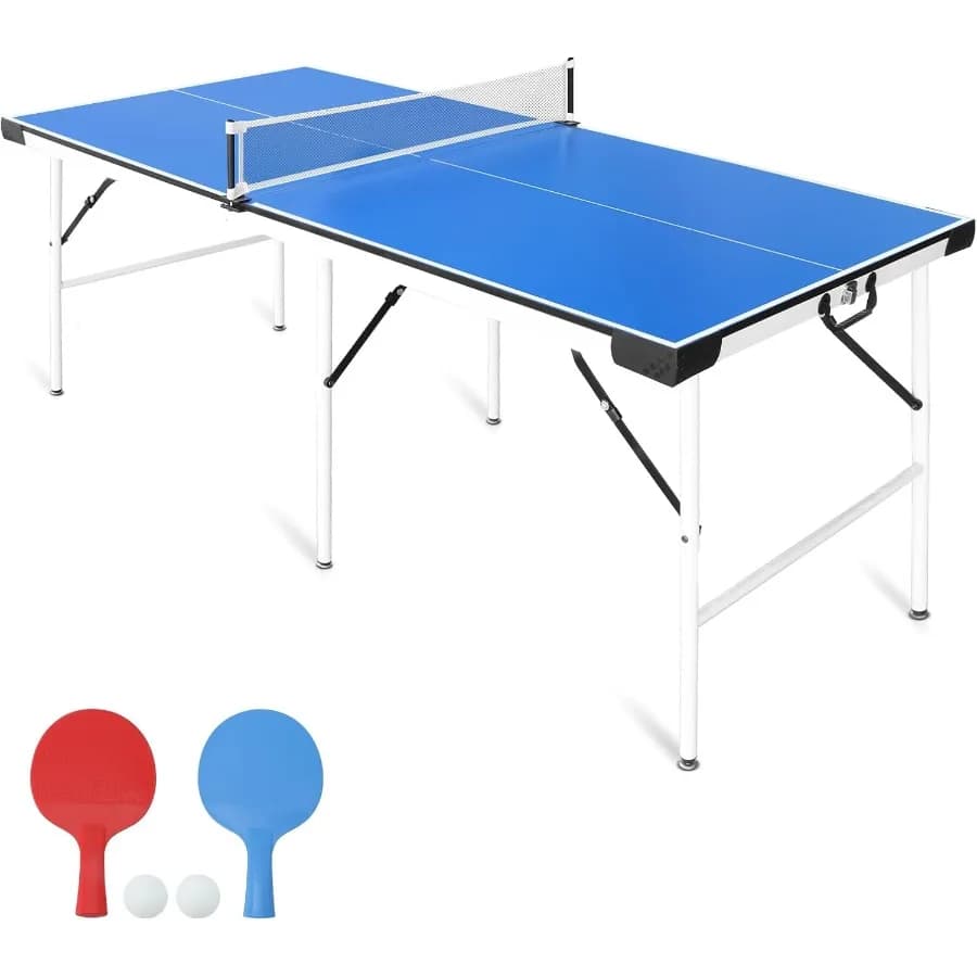 Set da ping pong per interni pieghevole e portatile da 5,5x3 piedi con design pieghevole per uso domestico o in palestra Include 2 pagaie 2 palline e annuncio