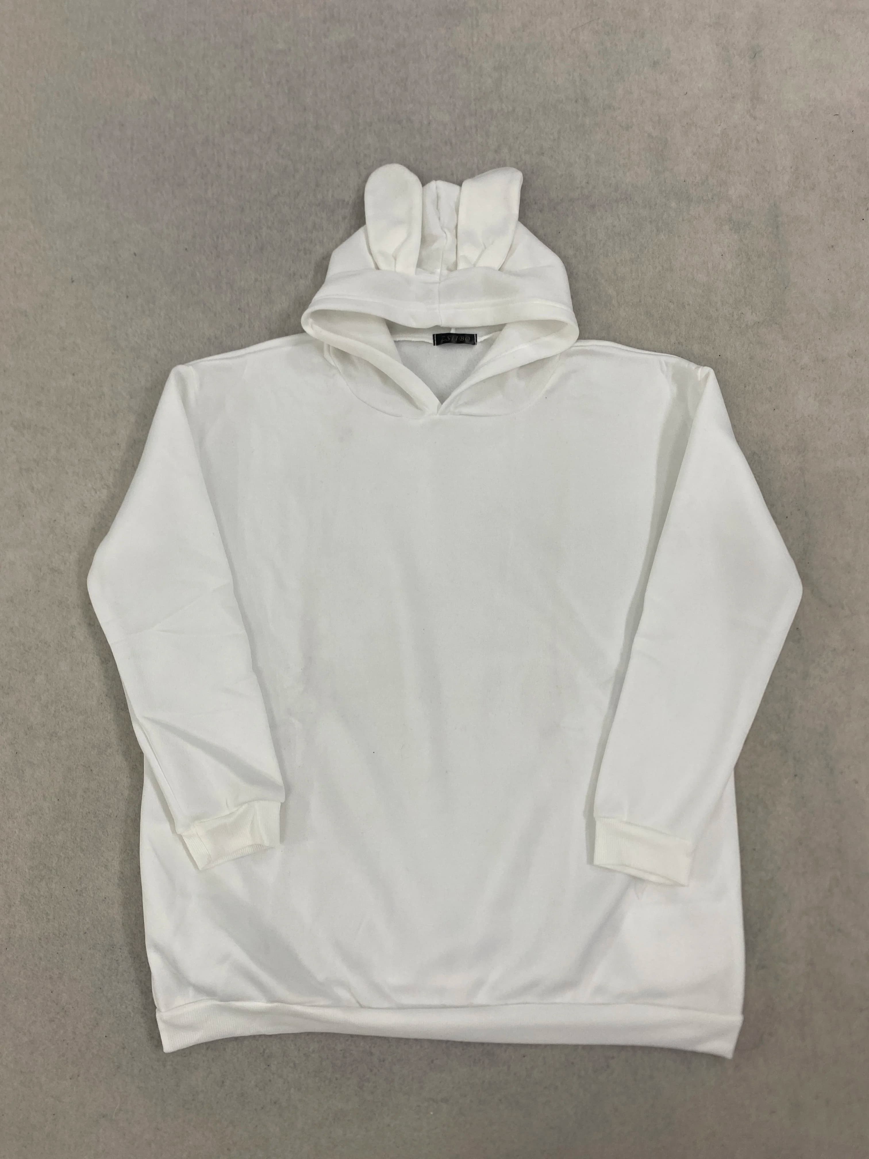 Cross border autumn and winter rabbit ear long sleeves hooded sweatshirt for men and women loose casual solid color pullover top