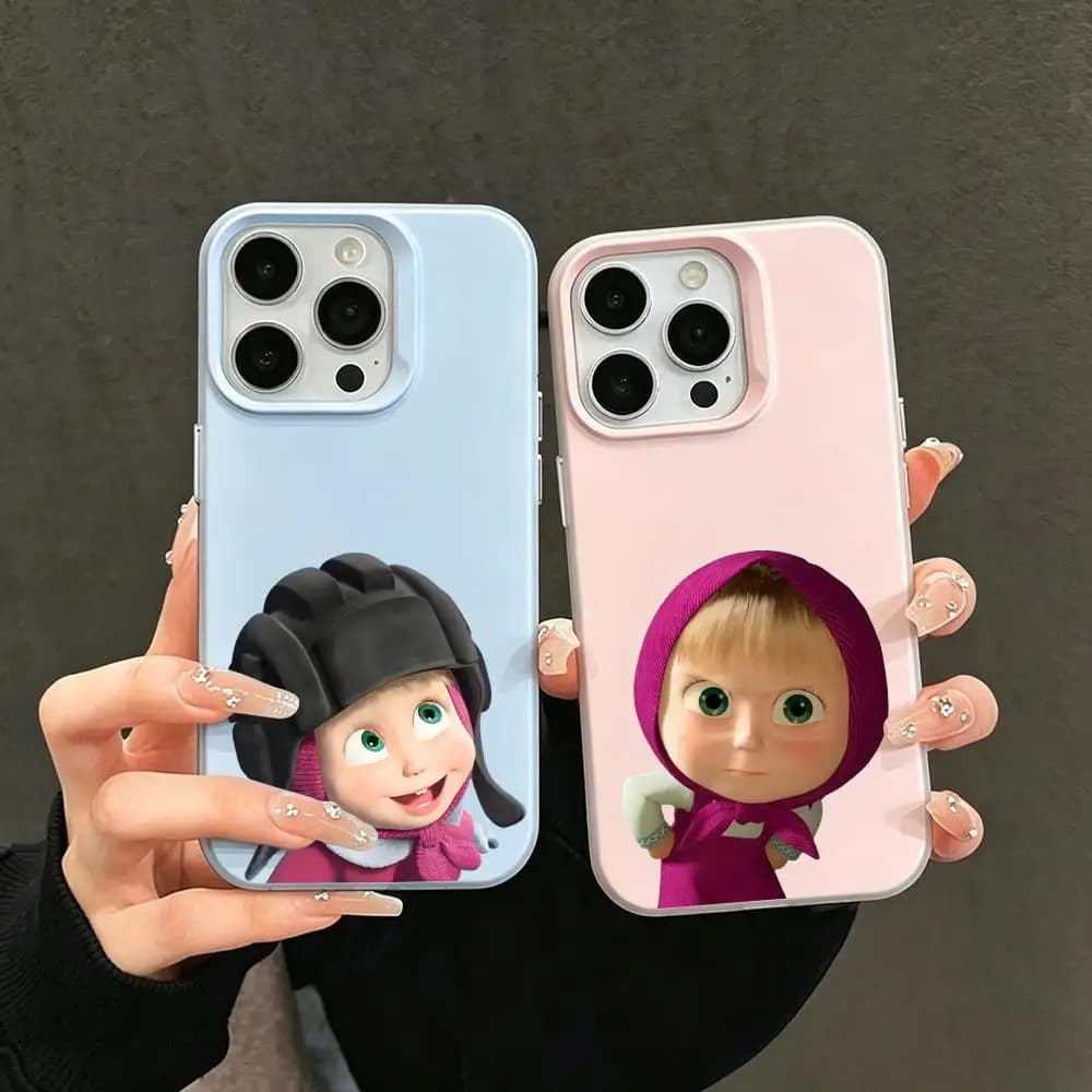 Cover per telefono effetto gelatina 2 in 1 a doppio strato, compatibile con iPhone 17/16/15/14/13/12 M-Masha e Orso