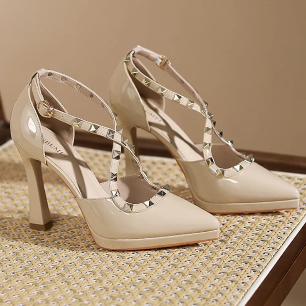 Sandali con tacco Sexy Rivetto a punta Tacchi a spillo Tacchi alti da donna Tavolo impermeabile Sandali con tacco alto vuoti Tacchi per donna 10 cm