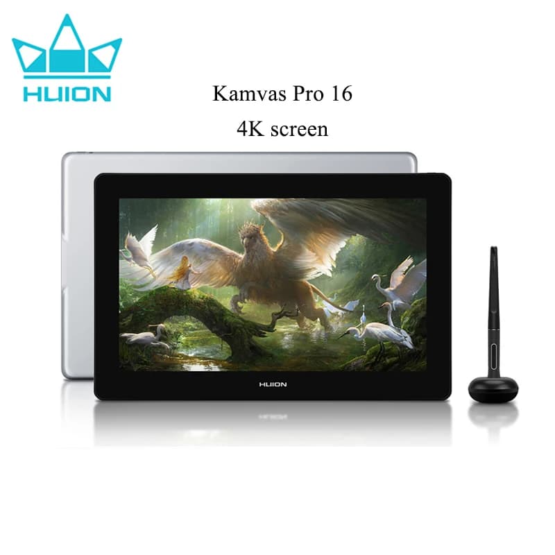 Huion Kamvas Pro 16 4K Tablet Grafico con Monitor, Schermo da 15,6 Pollici in Vetro Antiriflesso, Tablet Digitale per Disegno, Display con Penna 120% sRGB