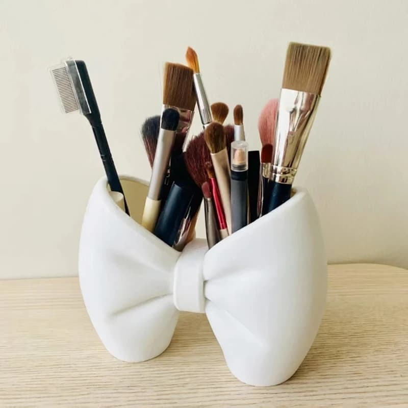 Bowknot Toothbrush Holder Resin Pen Holder Bathroom Desktop Storage Stand Multi Purpose for Makeup Brush Office Desk Home Decor